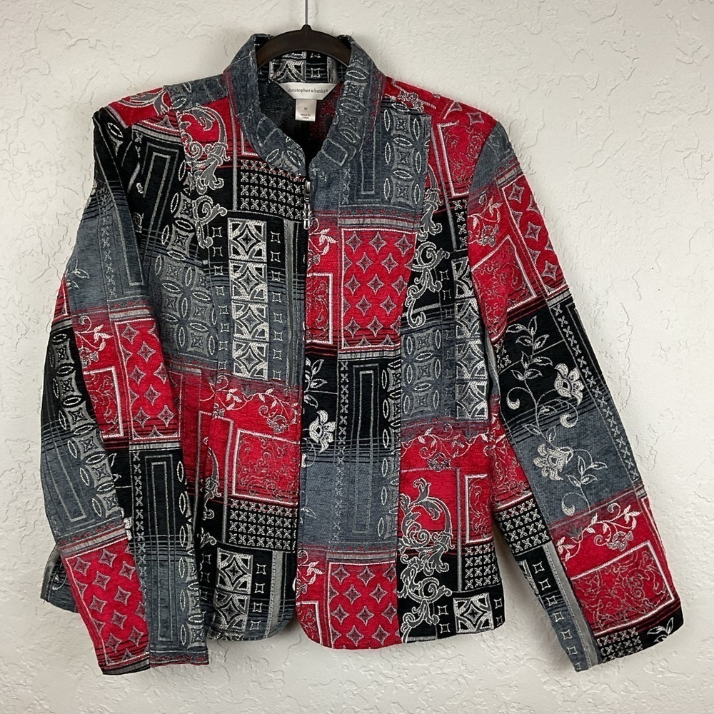 Women’s Christopher & Banks Zip Up Mandarin Collar Tapestry Jacket Size Medium